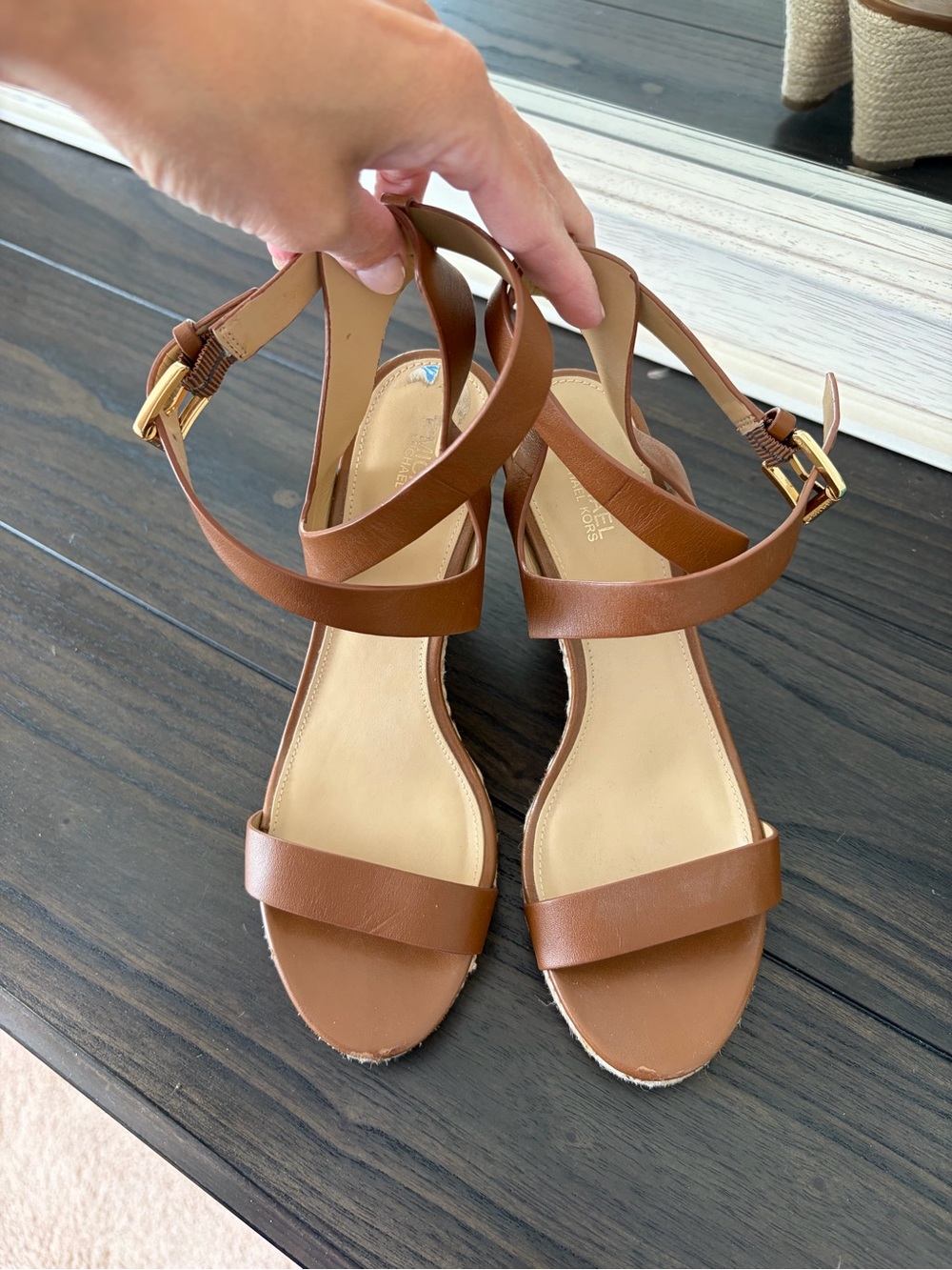 Michael Kors Brown Espadrille Wedge Sandals with Ankle Strap - Picture 2 of 6